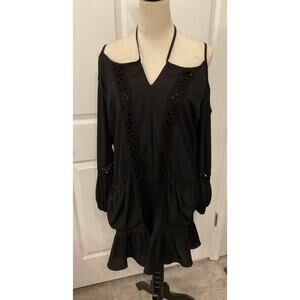 Vava USA by Joy Han Esme Line Ruffled Hem Cold Shoulder Black Dress, M